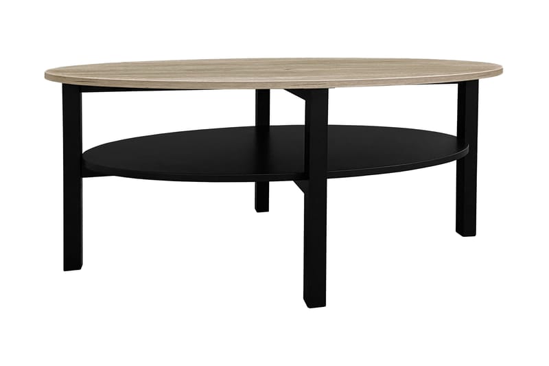 Ameli Soffbord 120 cm Ovalt med Förvaring Hylla - Ekfanér/Svart/Grå - Möbler - Bord & matgrupper - Soffbord