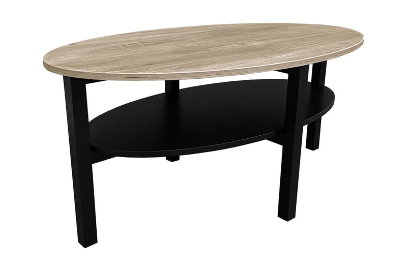 Ameli Soffbord 120 cm Ovalt med Förvaring Hylla - Ekfanér/Svart/Grå - Möbler - Bord & matgrupper - Soffbord