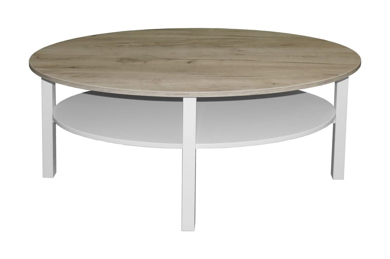 Ameli Soffbord 120 cm Ovalt med Förvaring Hylla - Ekfanér/Vit/Grå - Möbler - Bord & matgrupper - Soffbord