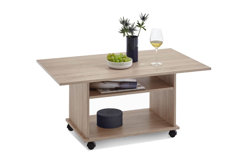 Azur Soffbord 100 cm med Förvaring Hylla på Hjul - Ljus Ekfärg/Grå - Möbler - Bord & matgrupper - Soffbord