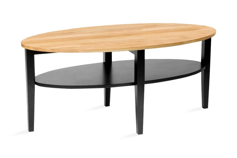 Båstad Soffbord 120 cm Ovalt med Förvaring Hylla - Massiv Ek/Svart - Möbler - Bord & matgrupper - Soffbord