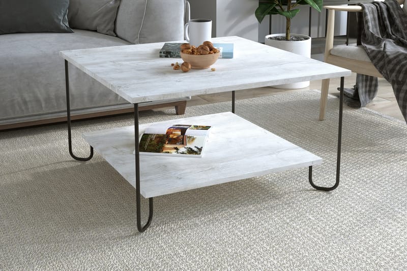Bakviken Soffbord 80 cm med Förvaring Hylla - Vit/Svart - Möbler - Bord & matgrupper - Soffbord