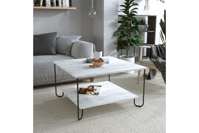 Bakviken Soffbord 80 cm med Förvaring Hylla - Vit/Svart - Möbler - Bord & matgrupper - Soffbord
