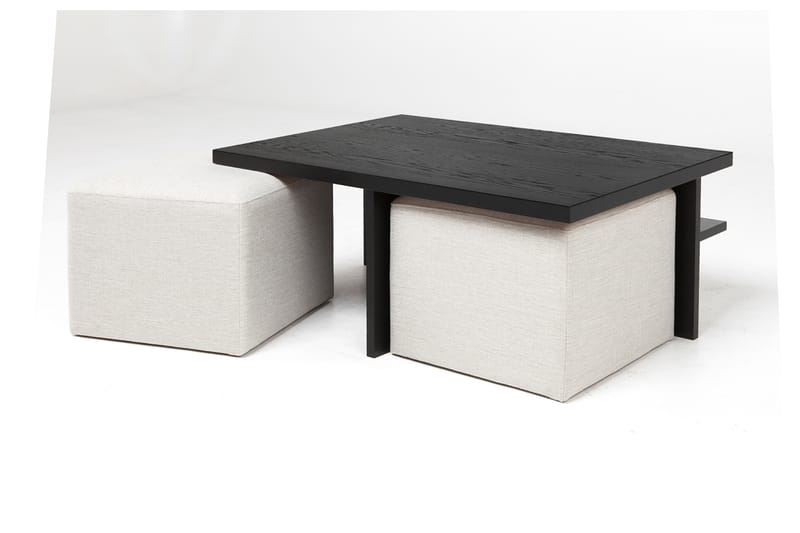 Boxy Soffbord 100 cm med 2 Pallar - Svart/Beige - Möbler - Bord & matgrupper - Soffbord