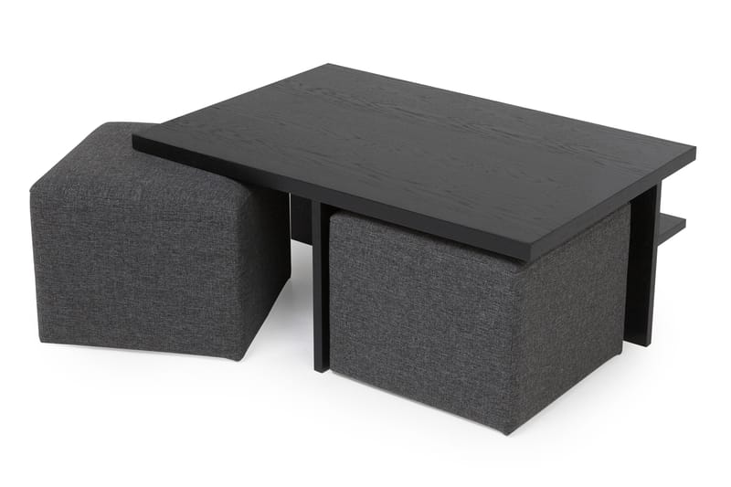 Boxy Soffbord 100 cm med 2 Pallar - Svart/Mörkgrå - Möbler - Bord & matgrupper - Soffbord