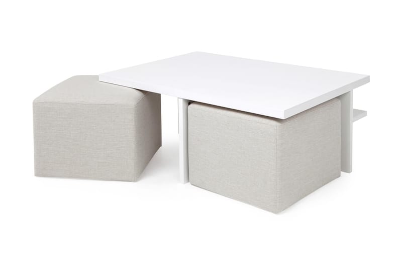 Boxy Soffbord 100 cm med 2 Pallar - Vit/Beige - Möbler - Bord & matgrupper - Soffbord