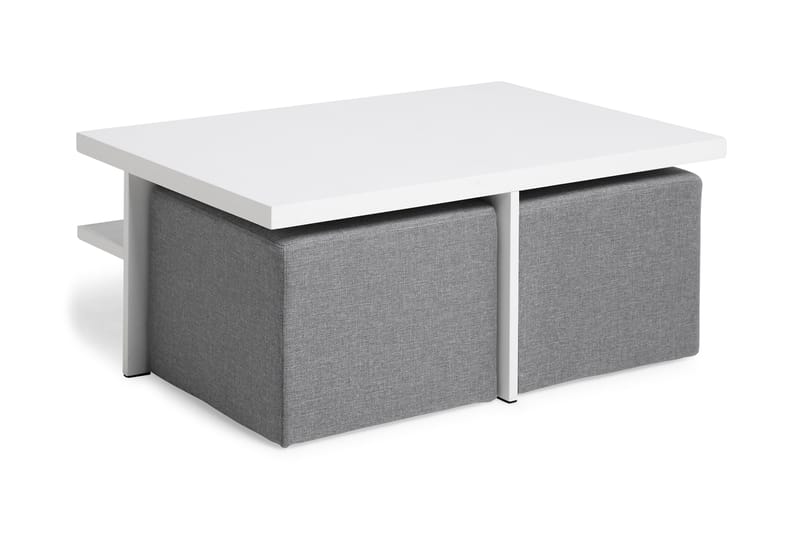 Boxy Soffbord 100 cm med 2 Pallar - Vit/Ljusgrå - Möbler - Bord & matgrupper - Soffbord