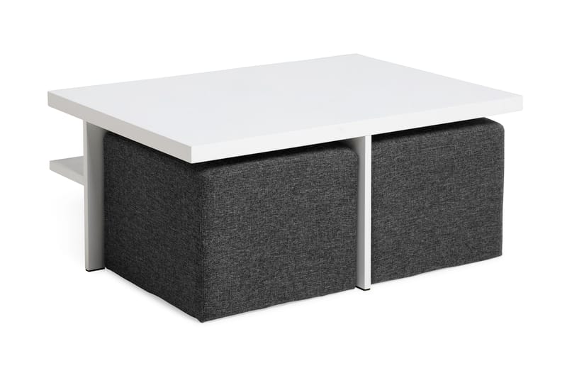 Boxy Soffbord 100 cm med 2 Pallar - Vit/Mörkgrå - Möbler - Bord & matgrupper - Soffbord