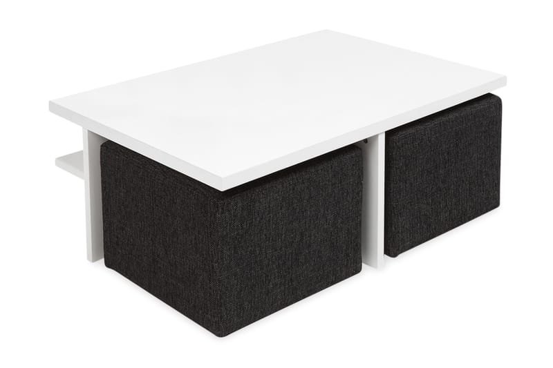 Boxy Soffbord 100 cm med 2 Pallar - Vit/Svart - Möbler - Bord & matgrupper - Soffbord
