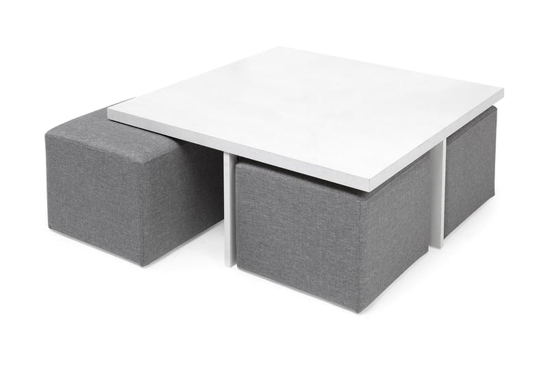 Boxy Soffbord 100 cm med 4 Pallar - Vit/Ljusgrå - Möbler - Bord & matgrupper - Soffbord