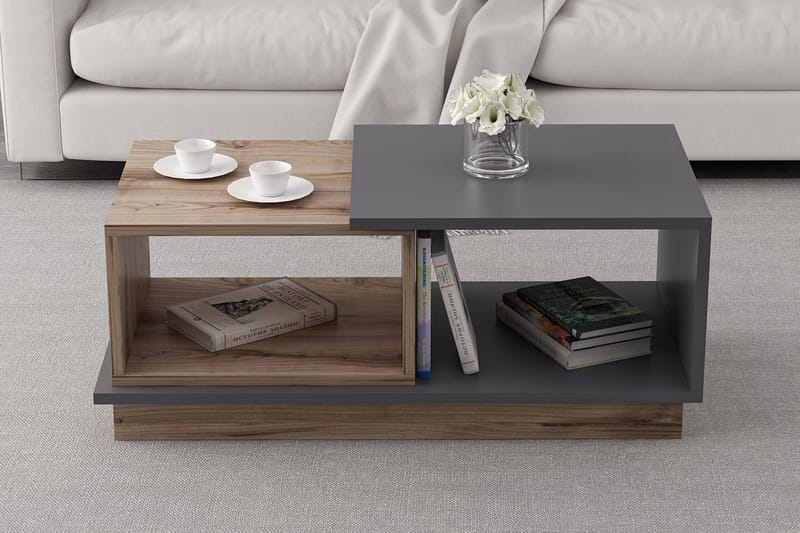 Broceni Soffbord 90 cm med Förvaring Hyllor - Antracit/Natur - Möbler - Bord & matgrupper - Soffbord