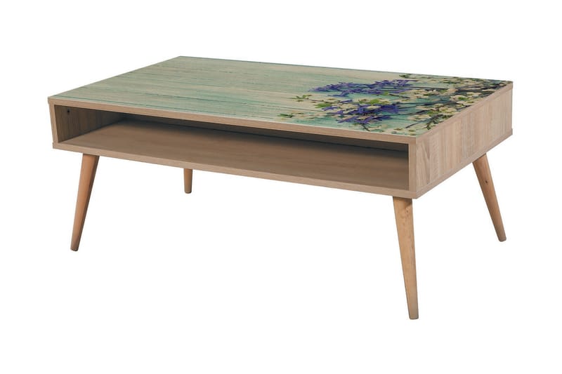 Brokind Soffbord 110 cm med Förvaring Hylla Blommönster - Natur/Grön/Blå - Möbler - Bord & matgrupper - Soffbord