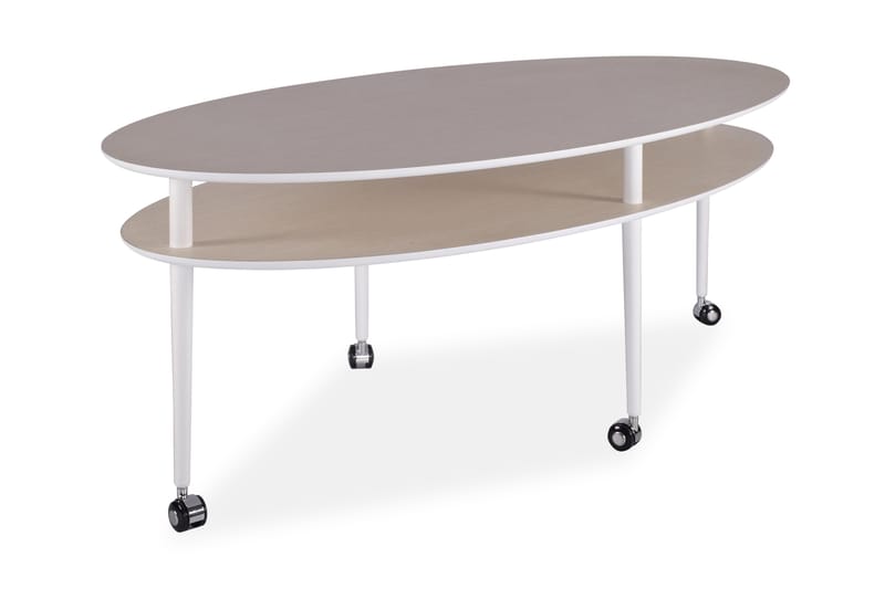 Casper Soffbord 140 cm Ovalt med Förvaring Hylla på Hjul - Ekfanér/Vit - Möbler - Bord & matgrupper - Soffbord