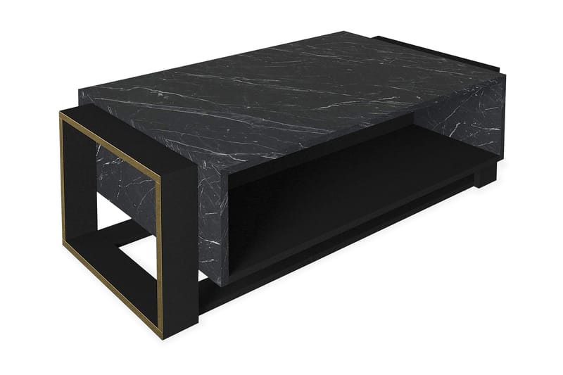 Cilan Soffbord 106 cm Marmormönster med Förvaring Hyllor - Svart/Guld - Möbler - Bord & matgrupper - Matgrupper