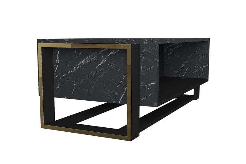 Cilan Soffbord 106 cm Marmormönster med Förvaring Hyllor - Svart/Guld - Möbler - Bord & matgrupper - Soffbord