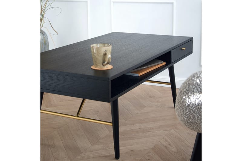 Dawa Soffbord 117 cm med Förvaring Hylla + Låda - Svart/Mässing - Möbler - Bord & matgrupper - Soffbord