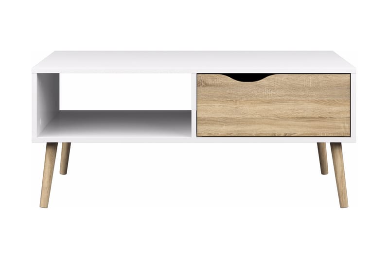 Delta Soffbord 99 cm med Förvaring Låda + Hylla - Vit/Ekfärg - Möbler - Bord & matgrupper - Soffbord