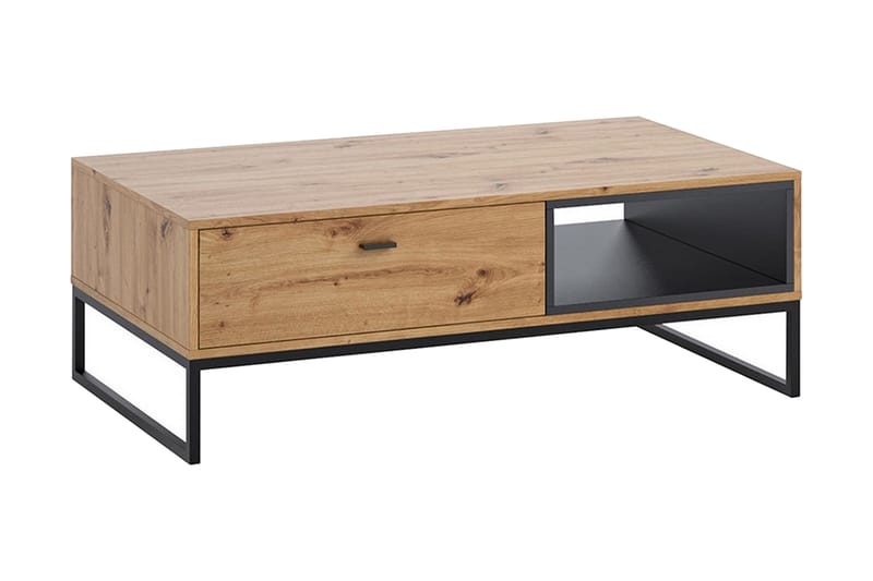 Ekomi Soffbord 120 cm med Förvaring Låda + Hylla - Natur/Svart - Möbler - Bord & matgrupper - Soffbord