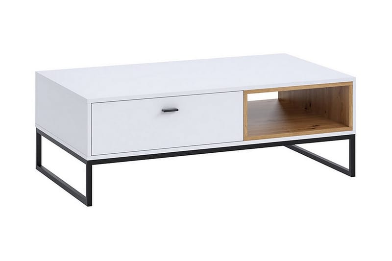 Ekomi Soffbord 120 cm med Förvaring Låda + Hylla - Vit/Natur/Svart - Möbler - Bord & matgrupper - Soffbord