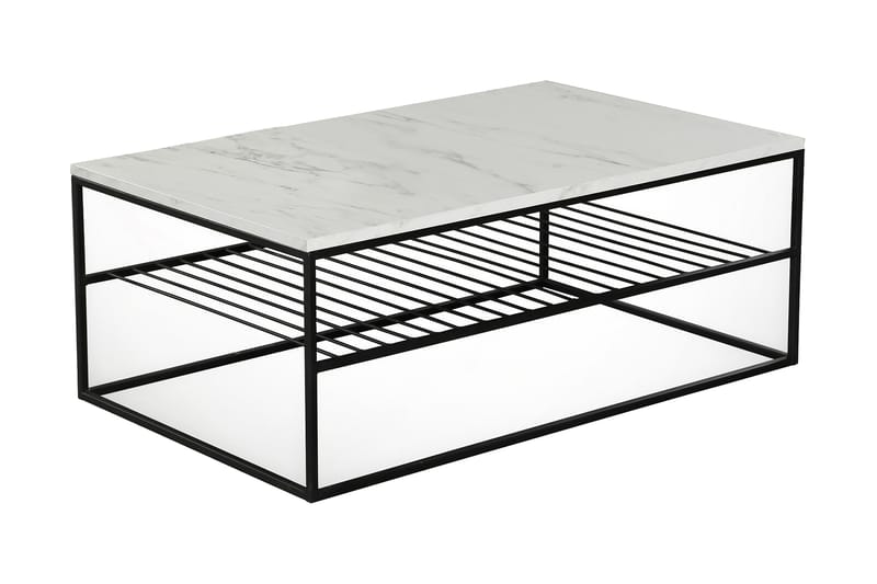 Falan Soffbord 95 cm med Förvaring Hylla Marmormönster Ribbo - Vit/Svart - Möbler - Bord & matgrupper - Soffbord