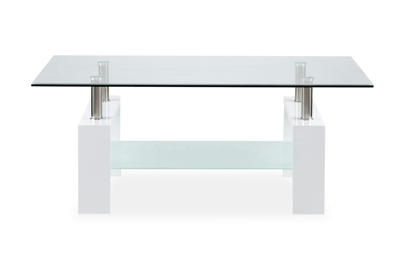 Faxberg Soffbord 110 cm med Förvaring Hylla - Glas/Vit/Krom - Möbler - Stolar & fåtöljer - Sittbänk - Skobänk & skohylla med bänk