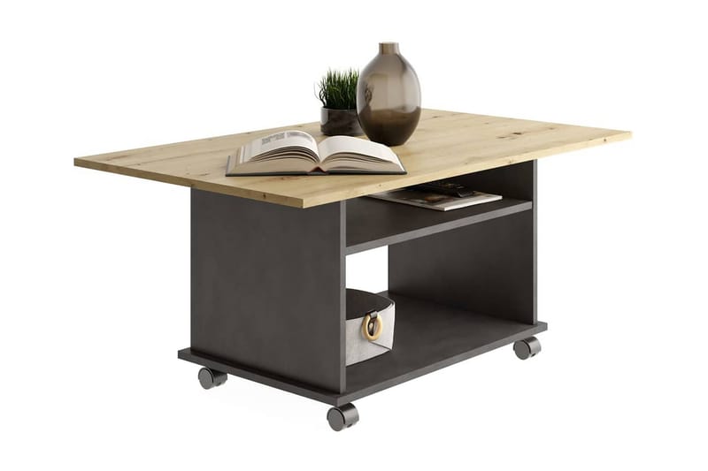 FMD Soffbord med hjul artisan-ek och svart - Flerfärgad - Möbler - Bord & matgrupper - Soffbord - Soffbord med hjul