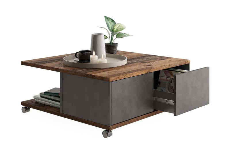 FMD Soffbord med hjul gammeldags brun - Flerfärgad - Möbler - Bord & matgrupper - Soffbord