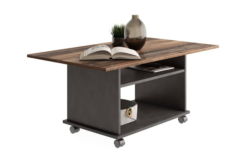 FMD Soffbord med hjul gammeldags brun och svart - Flerfärgad - Möbler - Bord & matgrupper - Soffbord