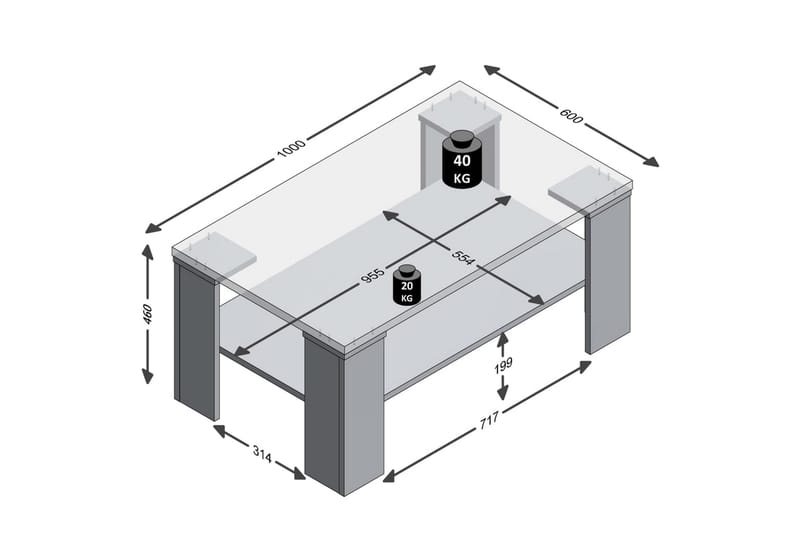 FMD Soffbord med hylla 100x60x46 cm ek - Beige - Möbler - Bord - Soffbord