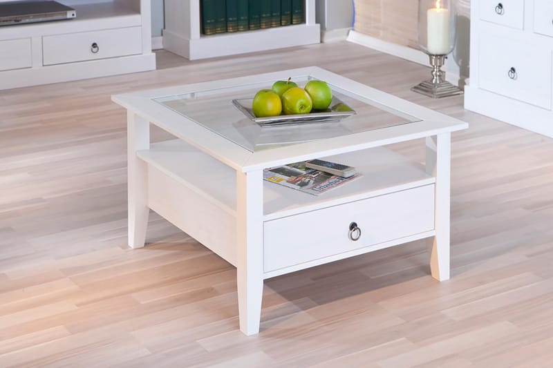 Galois Soffbord 75 cm med Förvaring Hylla + Låda - Vit - Möbler - Bord & matgrupper - Soffbord