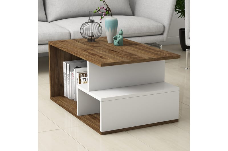 Garavelo Soffbord 90 cm med Förvaring Hyllor - Mörkbrun/Natur/Vit - Möbler - Bord & matgrupper - Soffbord