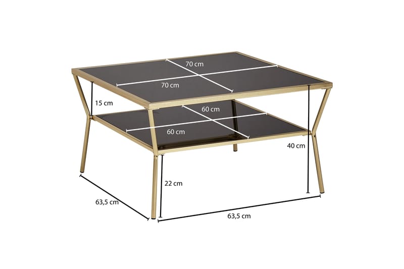 Gazza Soffbord 70 cm med Förvaring Hylla - Glas/Svart - Möbler - Bord & matgrupper - Soffbord