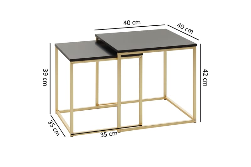 Geancarlo Satsbord 48 cm 2 Bord - Svart/Guld - Möbler - Bord & matgrupper - Soffbord