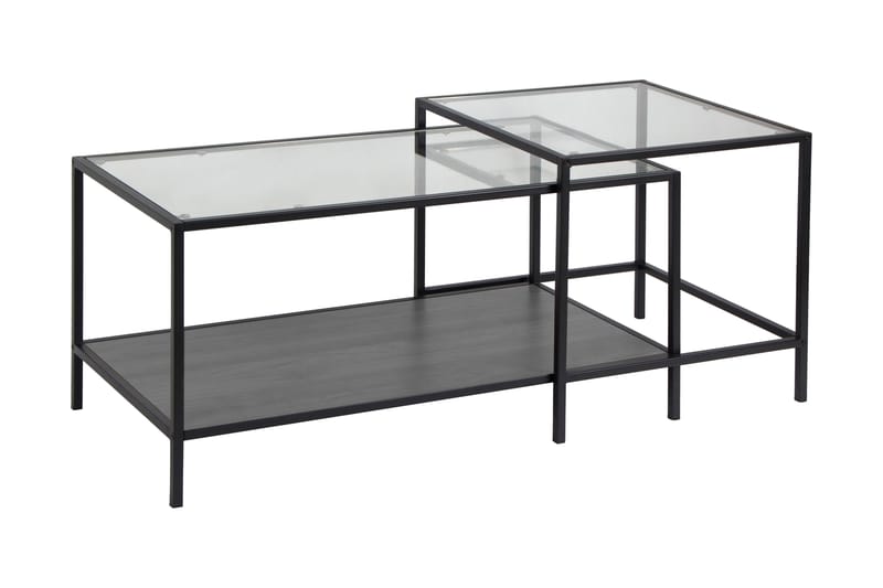 Hasslevik Satsbord 90 cm med Förvaring Hylla 2 Bord - Glas/Svart - Möbler - Bord & matgrupper - Avlastningsbord - Satsbord