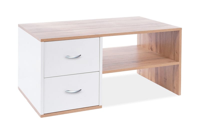Helenia Soffbord 100 cm med Förvaring Lådor + Hylla - Ekfärg/Mattvit - Möbler - Bord & matgrupper - Soffbord - Soffbord med förvaring