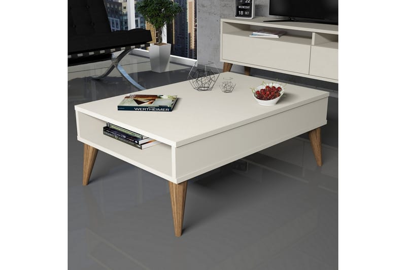 Hoptrup Soffbord 90 cm med Förvaring Hylla - Krämvit/Natur - Möbler - Bord & matgrupper - Soffbord