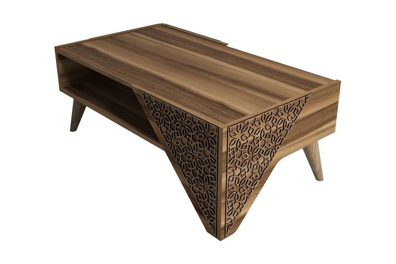 Hovdane Soffbord 105 cm med Förvaring Hylla Blommönster - Valnötsbrun - Möbler - Bord & matgrupper - Soffbord