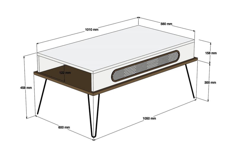 Hovdane Soffbord 105 cm med Förvaring Hylla Triangelmönster - Brun/Vit - Möbler - Bord & matgrupper - Soffbord