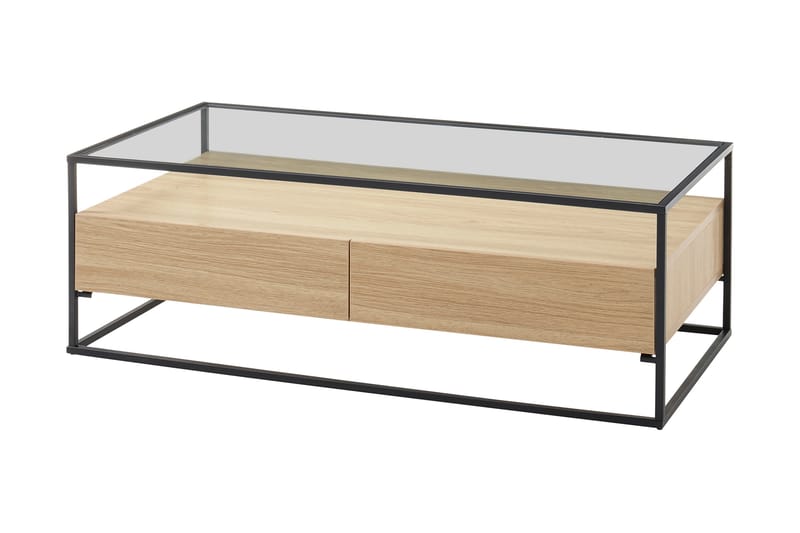 Karysma Soffbord 120 cm med Förvaring 2 Lådor + Hylla - Glas/Ekdekor/Svart - Möbler - Bord & matgrupper - Soffbord