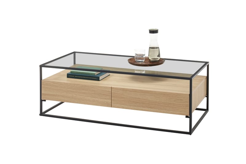 Karysma Soffbord 120 cm med Förvaring 2 Lådor + Hylla - Glas/Ekdekor/Svart - Möbler - Bord & matgrupper - Soffbord