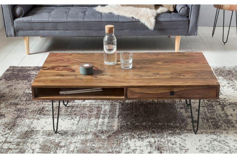 Langner Soffbord 117 cm med Förvaring 2 Lådor + Hyllor - Massivt Trä - Möbler - Bord & matgrupper - Soffbord