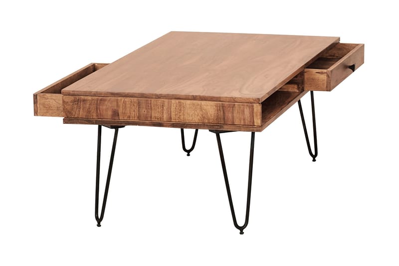 Langner Soffbord 60 cm med Förvaring 2 Lådor + Hyllor - Akacia/Svart - Möbler - Bord & matgrupper - Matbord & köksbord