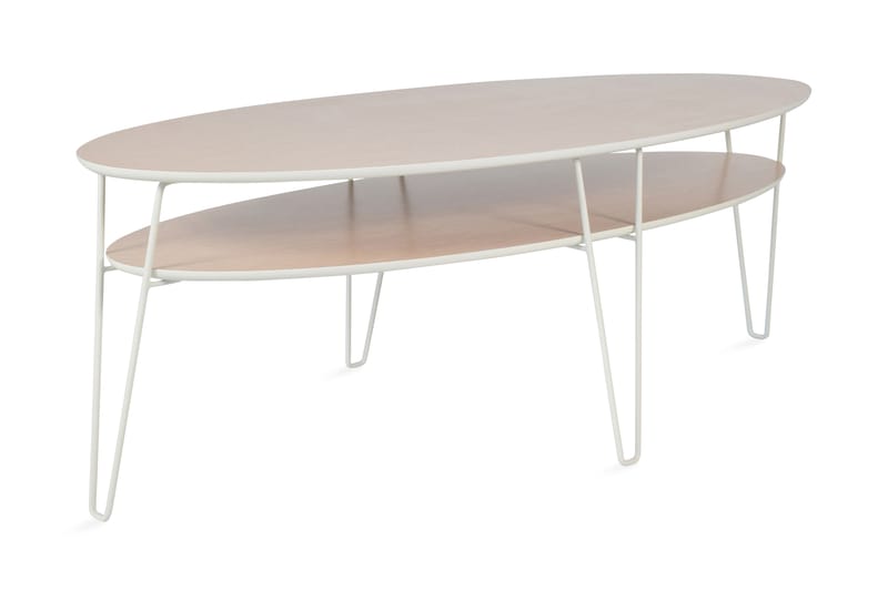 Leon Soffbord 150 cm Ovalt med Förvaring Hyllor - Ek/Vit - Möbler - Bord & matgrupper - Soffbord