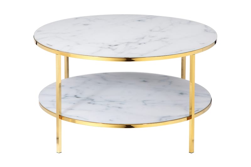 Limuned Soffbord 80 cm Runt med Förvaring Hyllor Marmormönst - Glas/Vit/Guld - Möbler - Bord & matgrupper - Soffbord