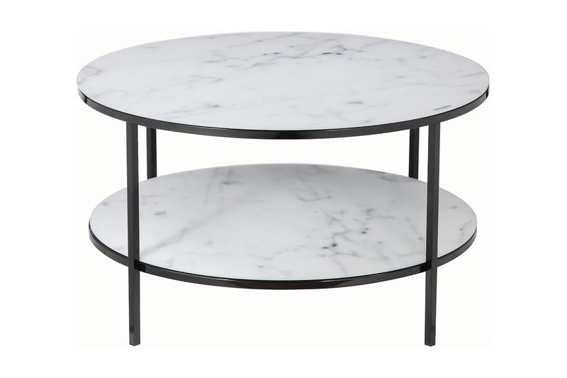 Limuned Soffbord 80 cm Runt med Förvaring Hyllor Marmormönst - Glas/Vit/Svart - Möbler - Bord & matgrupper - Soffbord