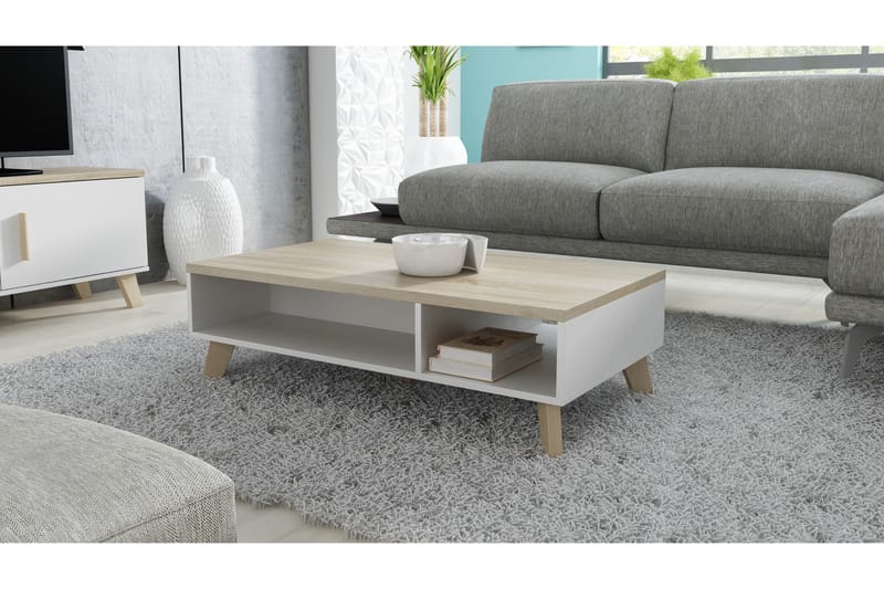 Lottana Soffbord 110 cm med Förvaring Hyllor - Vit/Sonomaek - Möbler - Bord & matgrupper - Soffbord