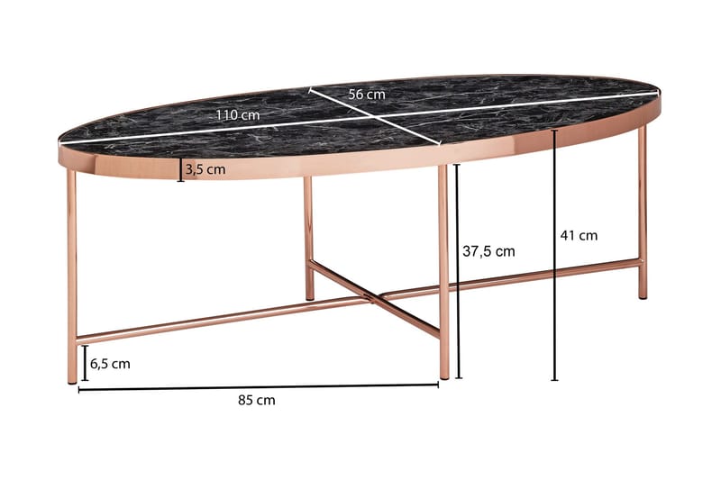 Makaria Soffbord 110 cm Ovalt Marmormönster - Glas/Svart/Mässing - Möbler - Bord & matgrupper - Soffbord