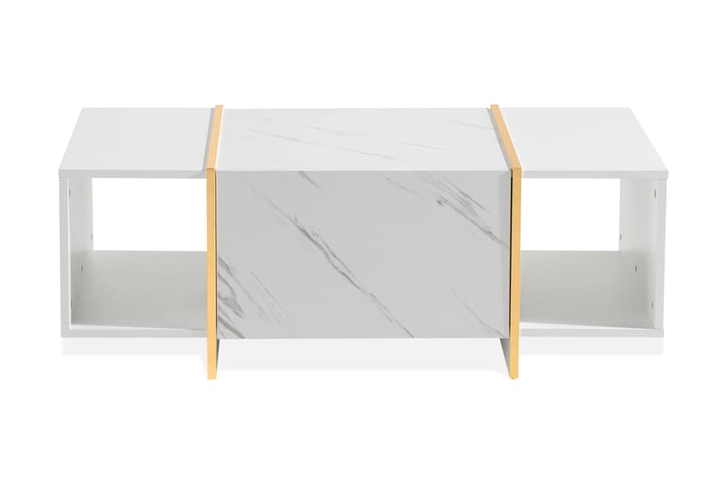 Mardon Soffbord 104 cm med Förvaring Lådor + Hyllor - Vit/Guld - Möbler - Bord & matgrupper - Soffbord