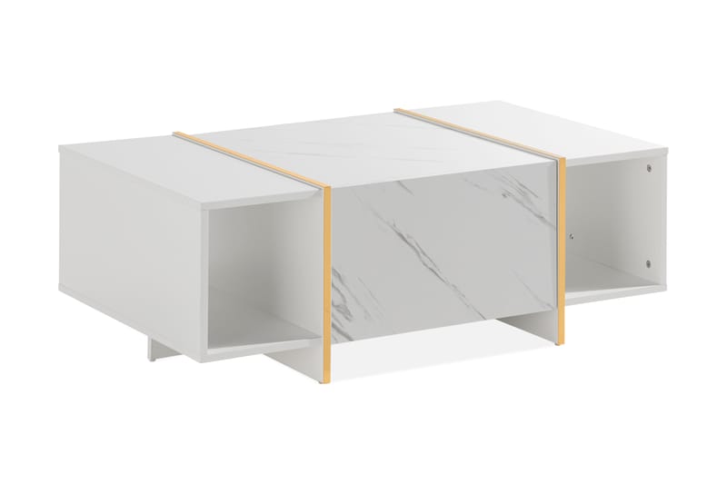 Mardon Soffbord 104 cm med Förvaring Lådor + Hyllor - Vit/Guld - Möbler - Bord & matgrupper - Soffbord