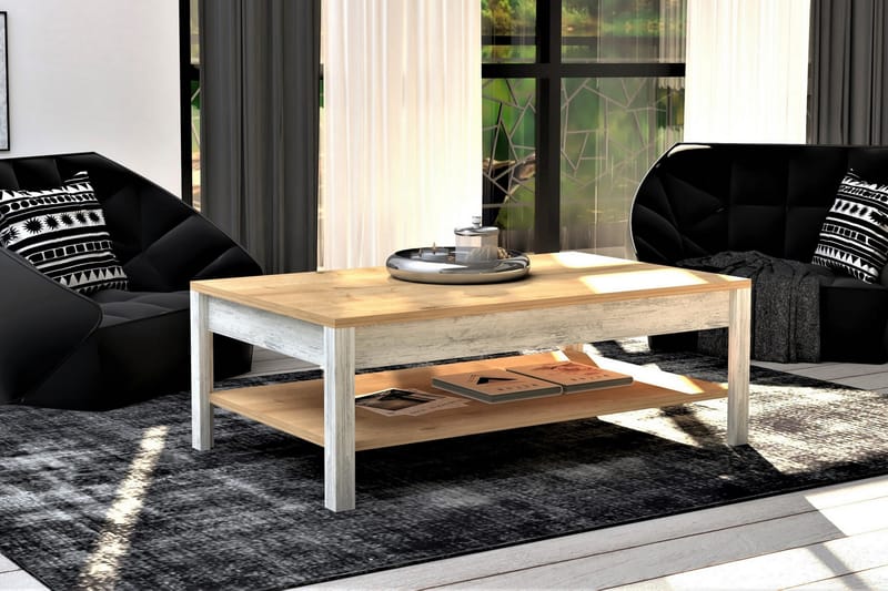 Meranges Soffbord 100 cm med Förvaring Hylla - Natur/Blå/Vit - Möbler - Bord & matgrupper - Soffbord